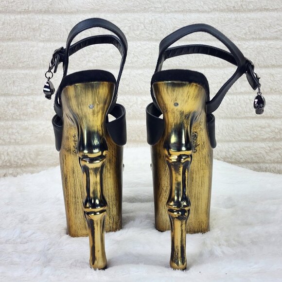 Gold / Brass Skull & Bones Red LED Platform 8" Heels Pole Shoes Vortex - Picture 11 of 14